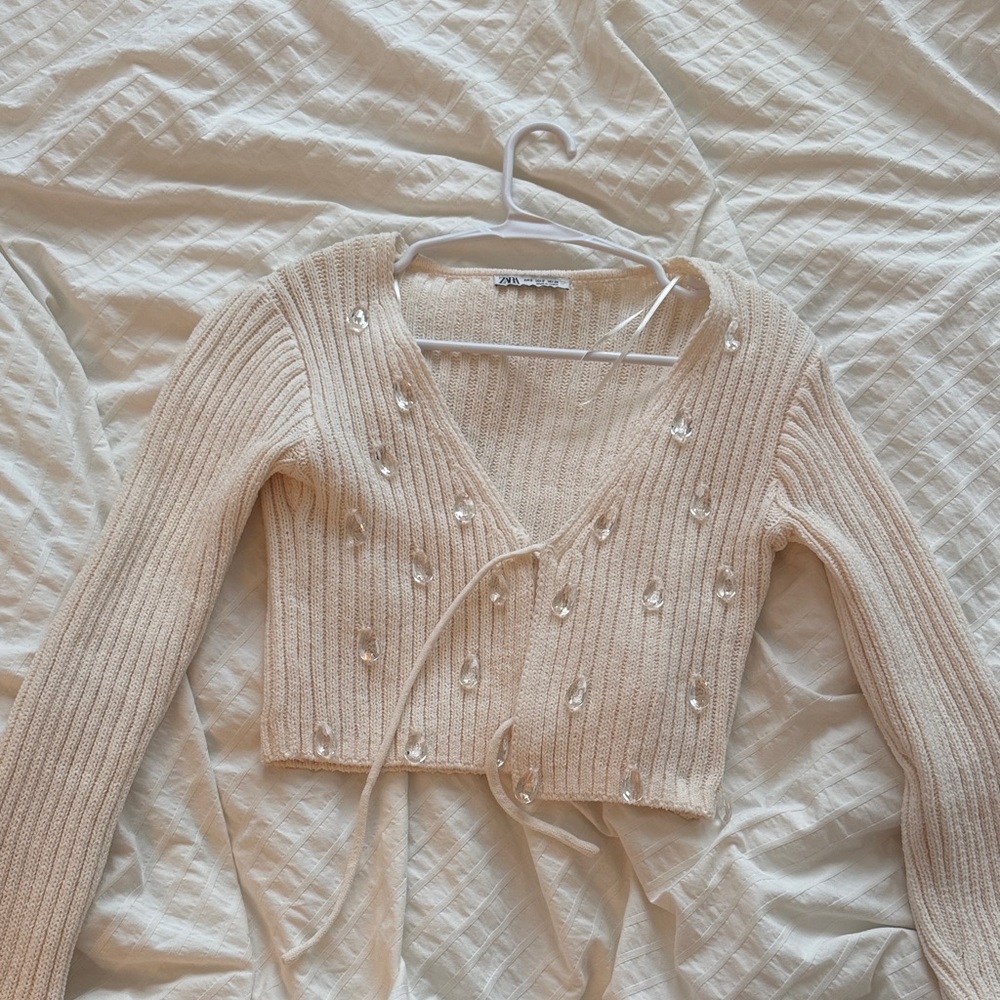 Zara Cream Cardigan with Pearl Details